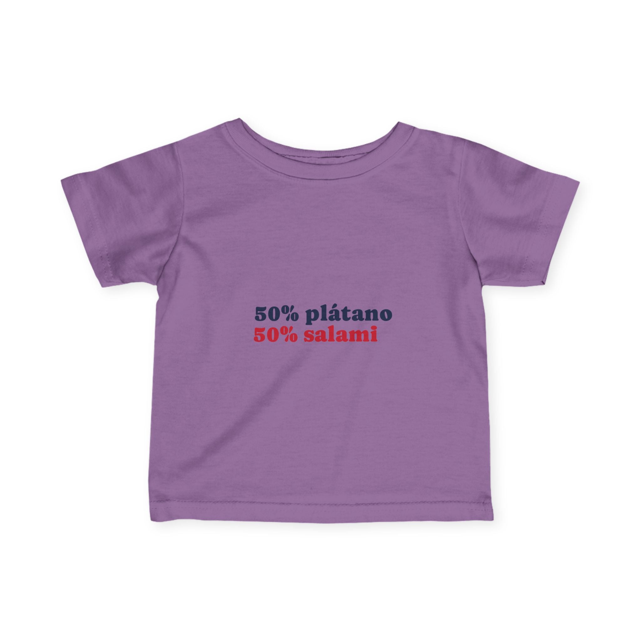 Infant Tee — "50% plátano 50% salami" Cute Spanish Baby Shirt
