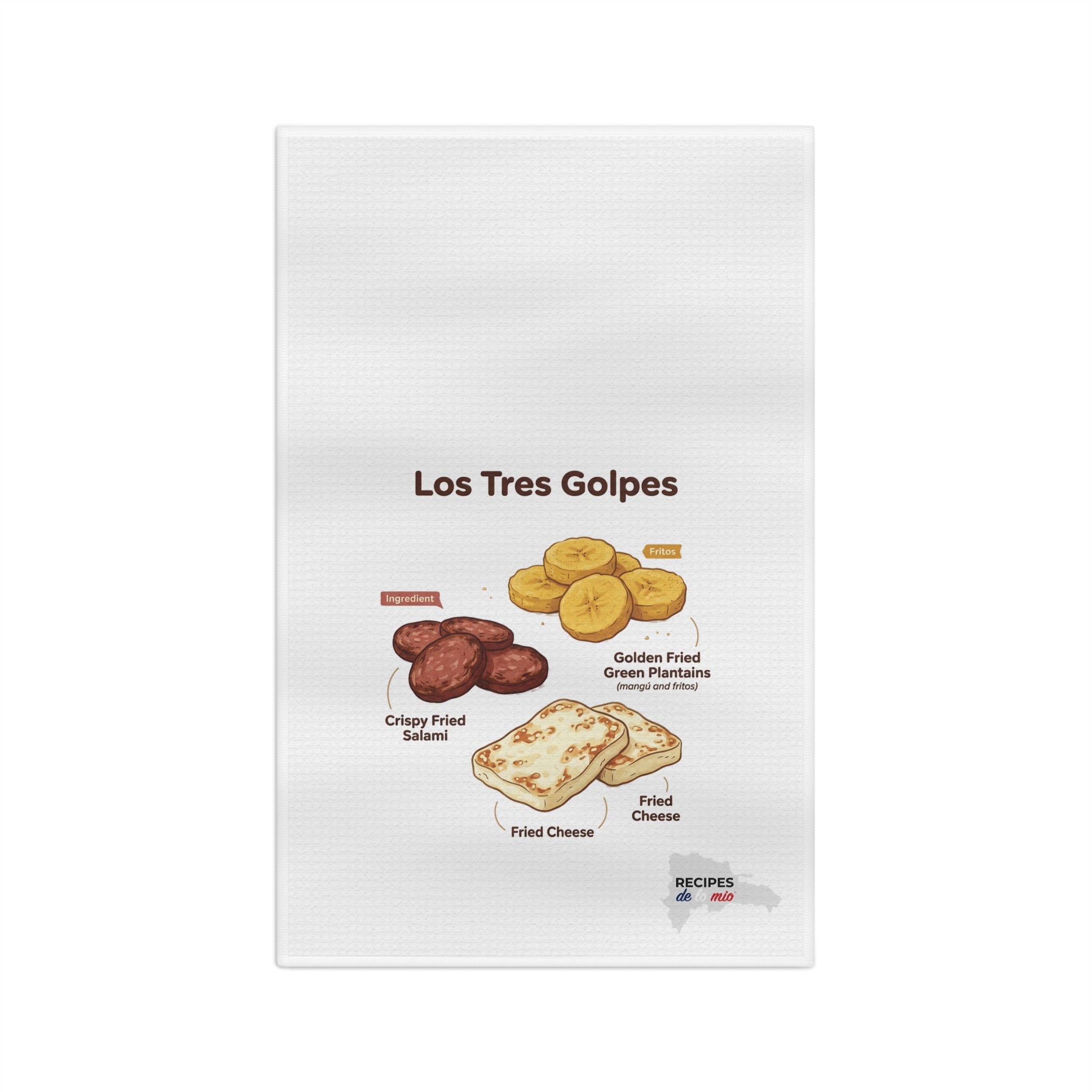 Los Tres Golpes Recipe Tea Towel — Illustrated Dominican Breakfast Guide