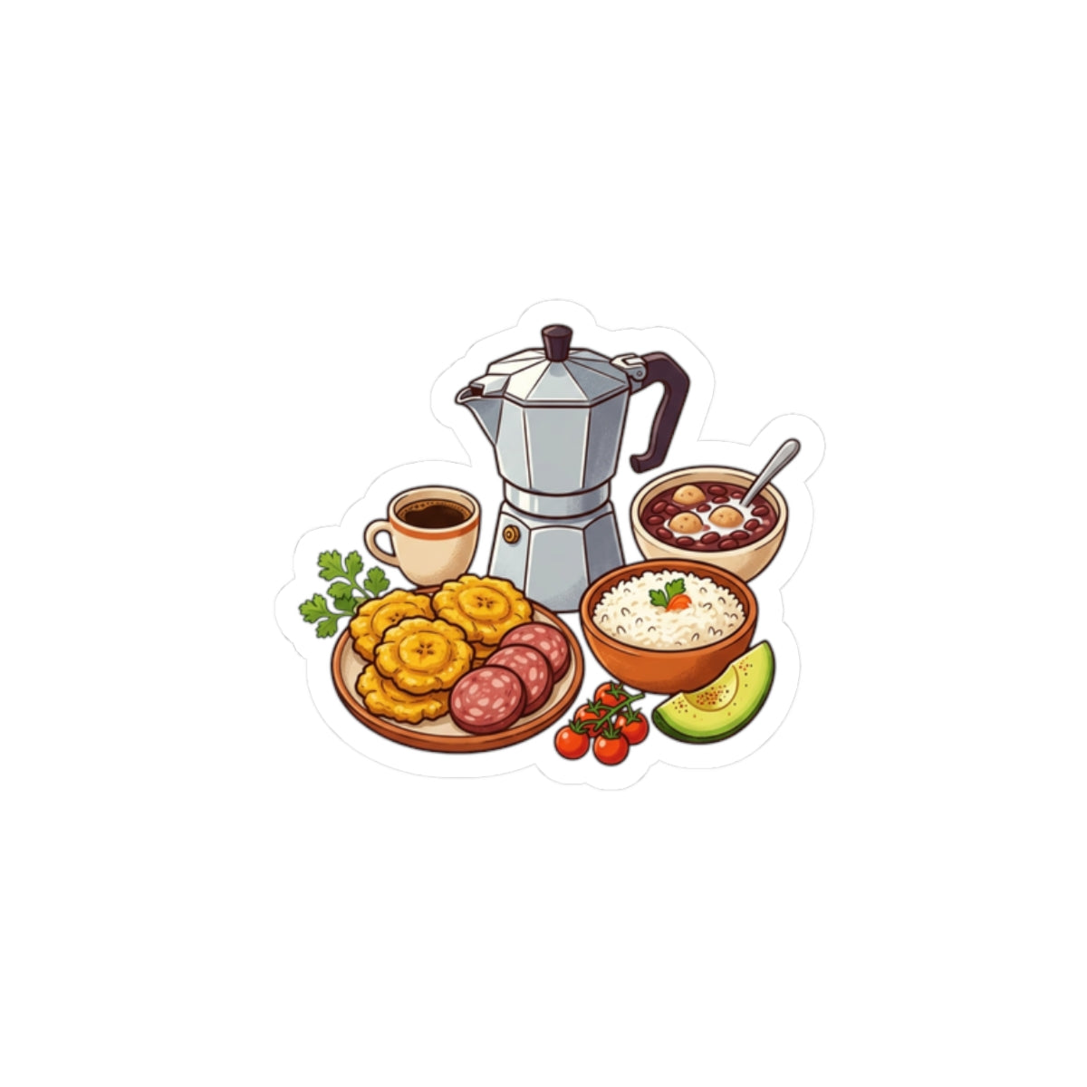 Breakfast Spread Kiss-Cut Sticker — Coffee, Arepas & Arepa Toppings Sticker