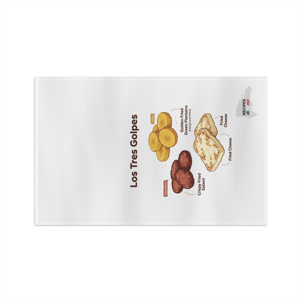 Los Tres Golpes Recipe Tea Towel — Illustrated Dominican Breakfast Guide
