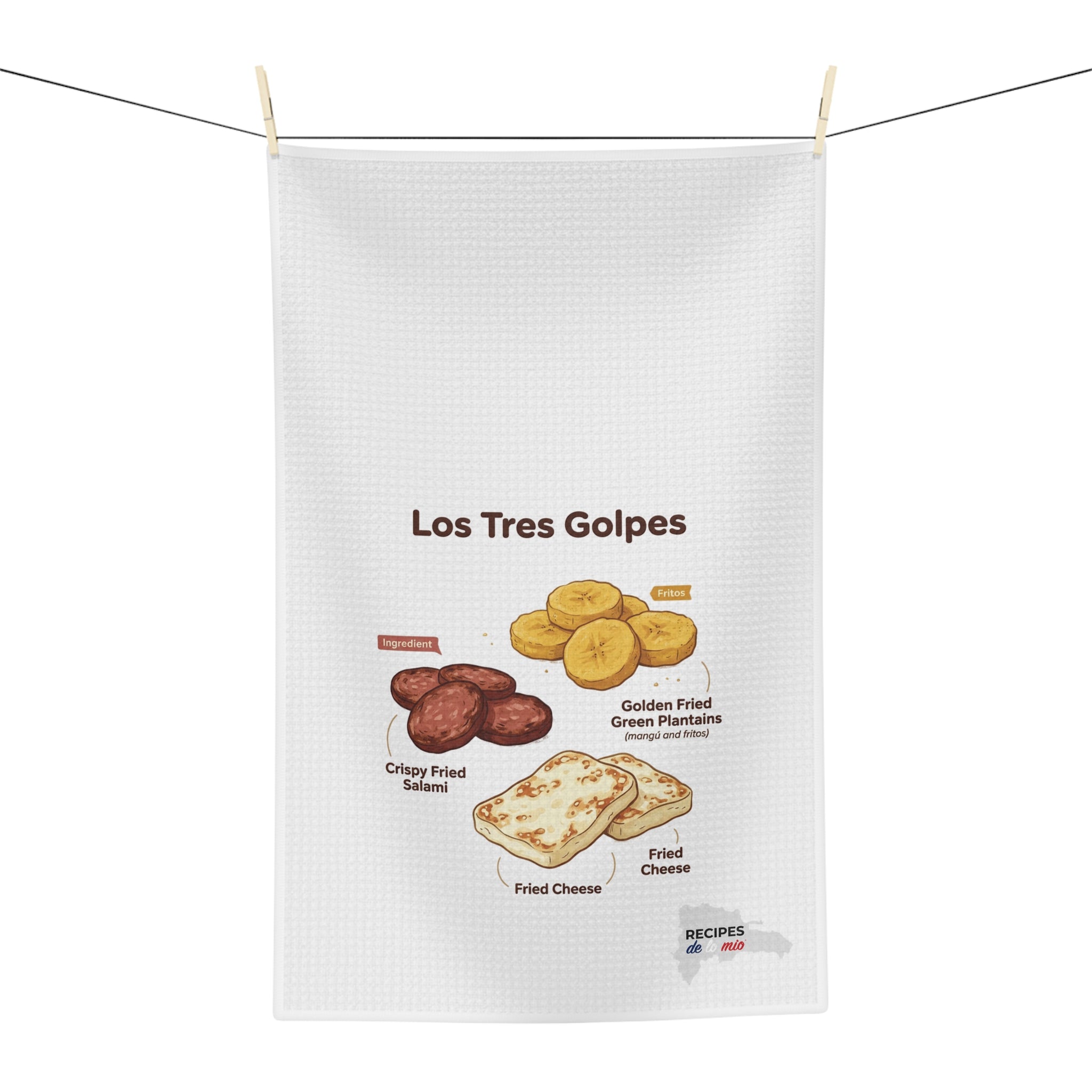 Los Tres Golpes Recipe Tea Towel — Illustrated Dominican Breakfast Guide